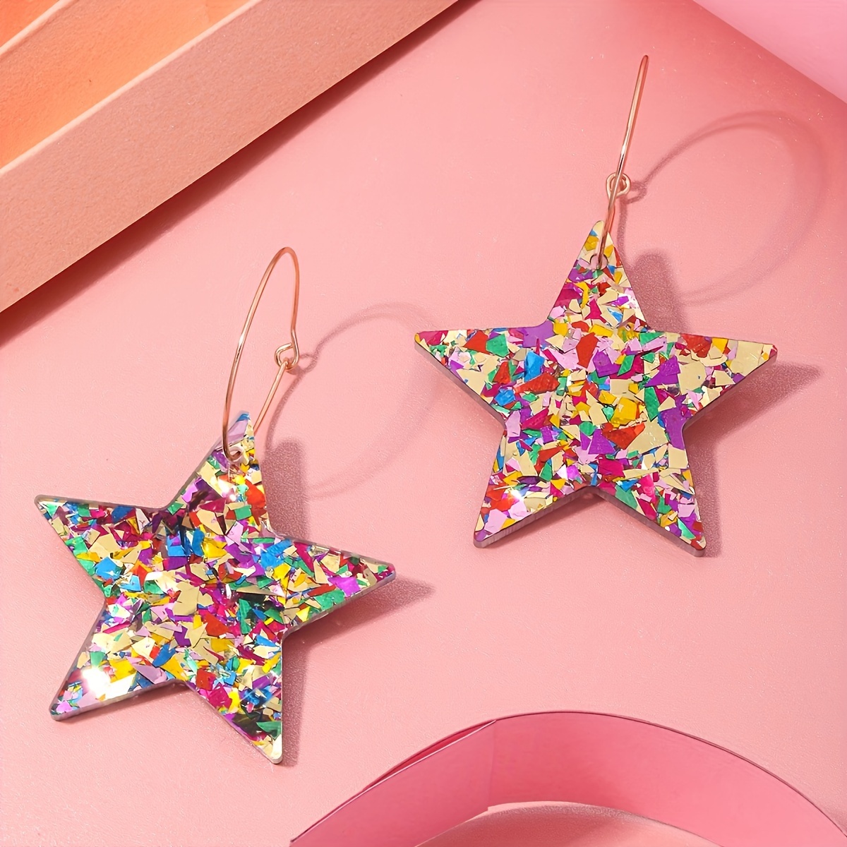 Bohemian Acrylic Star Earrings Colorful Dangle Iron Hook